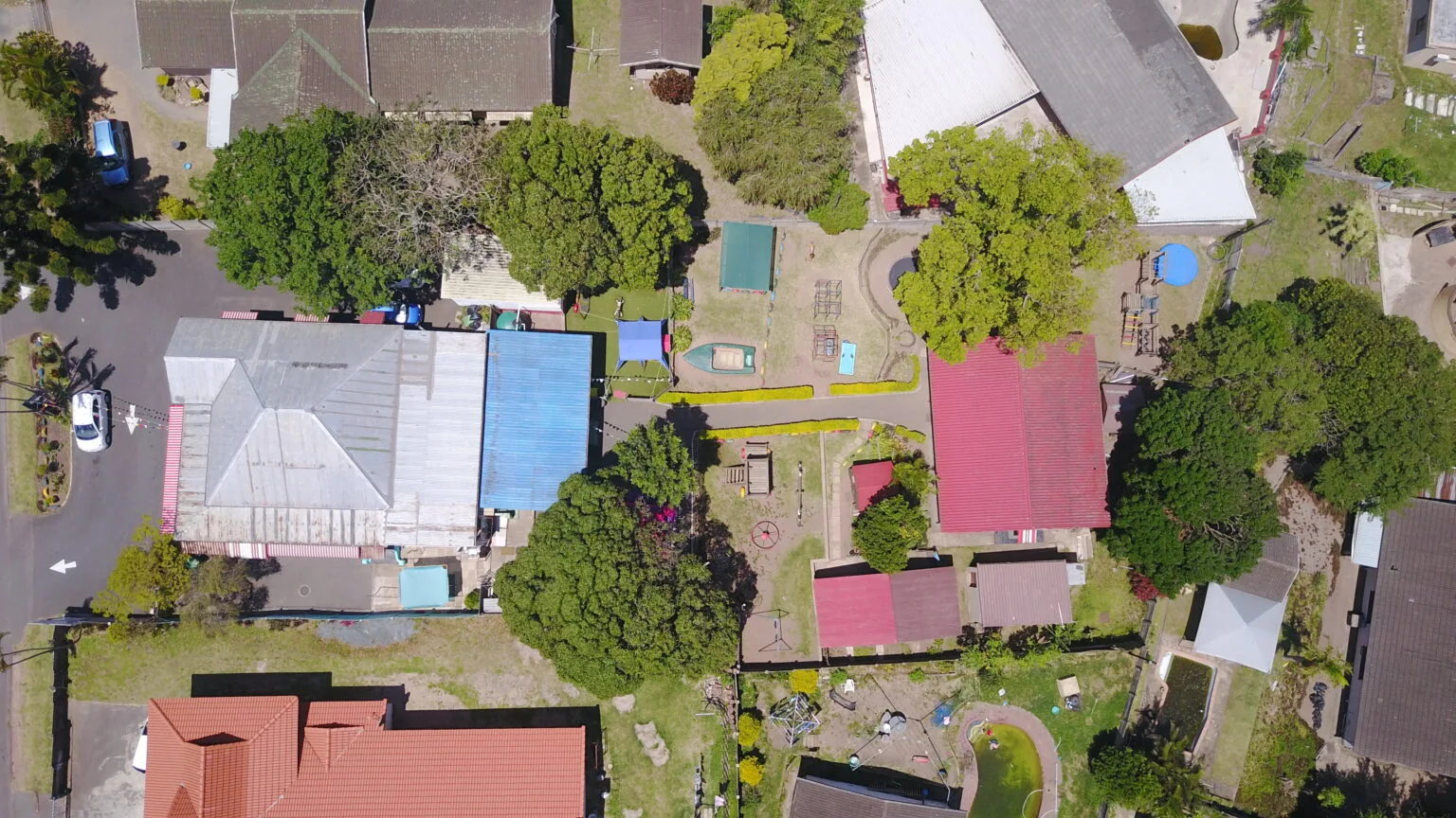 Aerial view of Scamps Pre Primary School grounds and five playgrounds
