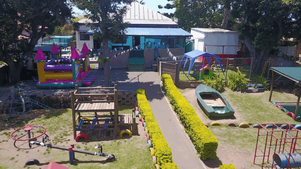 Colourful playgrounds and jungle gyms at Scamps preschool in Queensburgh